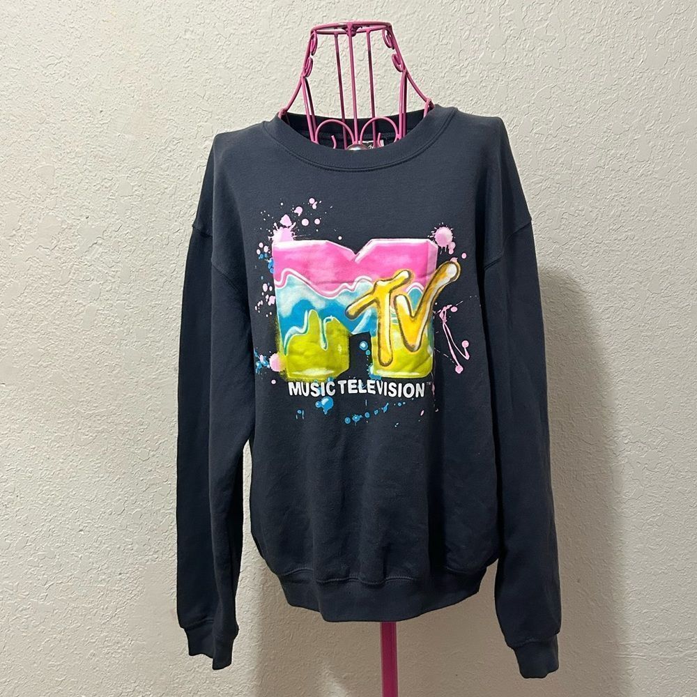 MTV logo blue gray pullover size small (3-5) - Picture 3 of 16